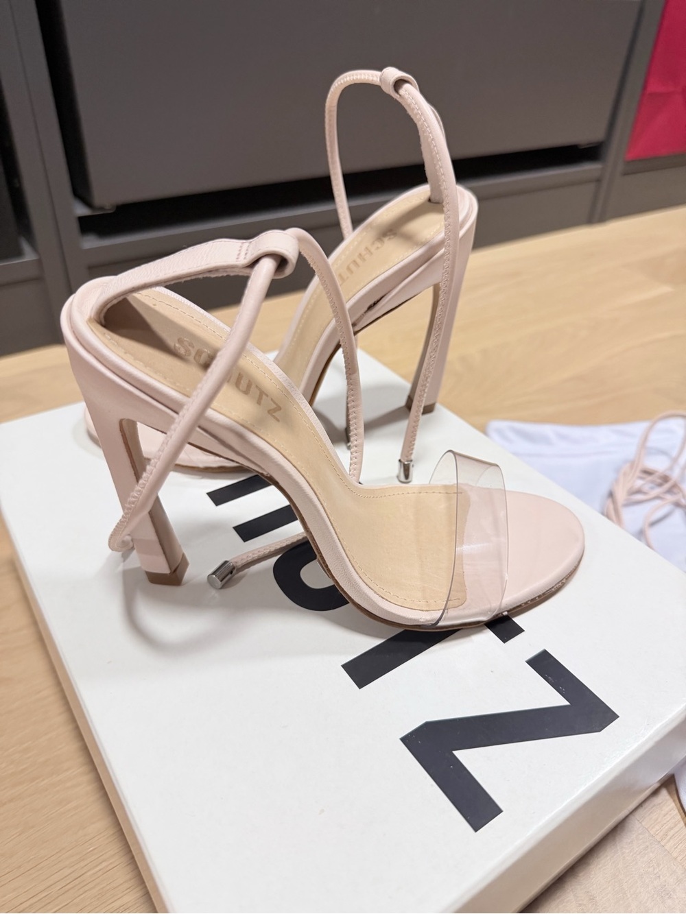 SCHUTZ Jessie Pale Pink Clear Strap High Heel Sandals